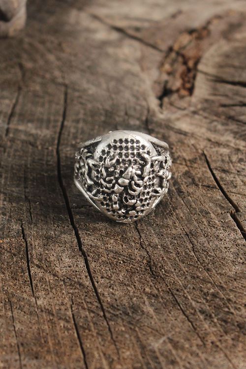 YRTCL Antik Gümüş Renk Akrep İşleme Ayarlanabilir Erkek Yüzük