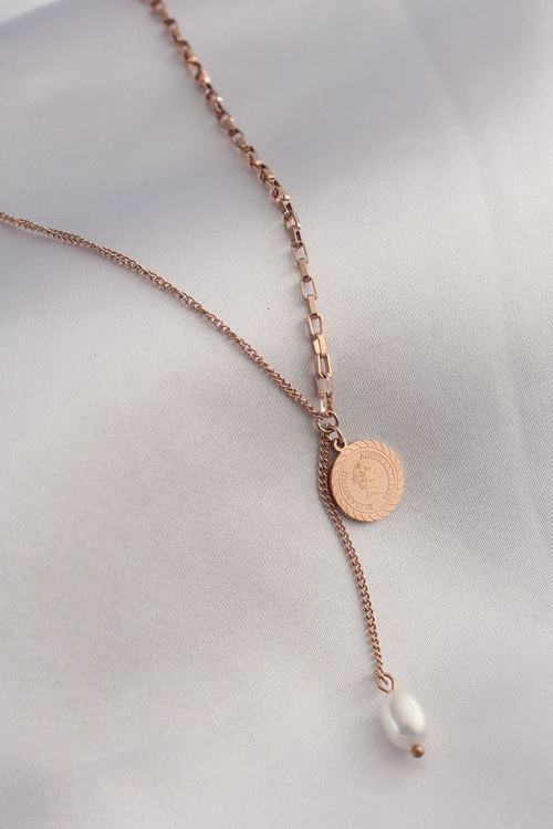 YRTCL 316L Çelik Rose Renk İşlemeli Sallantılı Kadın Kolye