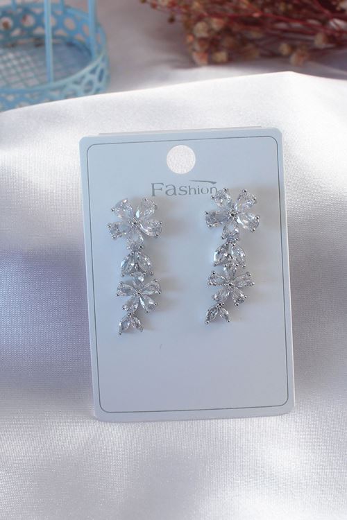 YRTCL Gümüş Renk Çiçek Model Zirkon Taşlı Kadın Küpe