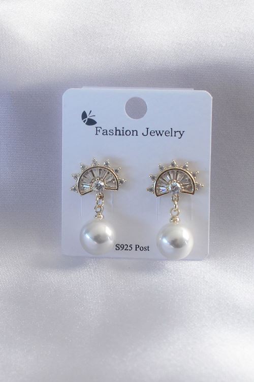 YRTCL Gold Renk Zirkon Taşlı İnci Sallantı Model Kadın Küpe