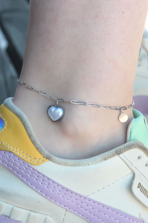 YRTCL 316L Çelik Gümüş Renk Kalp Model Kadın Halhal