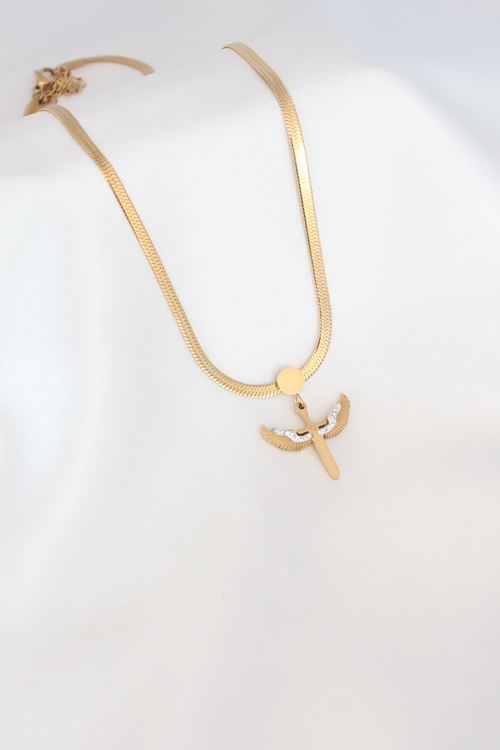 YRTCL Mikail Figür Zirkon Taş Detay Gold Renk Çelik İtalyan Zincir Kadın Kolye