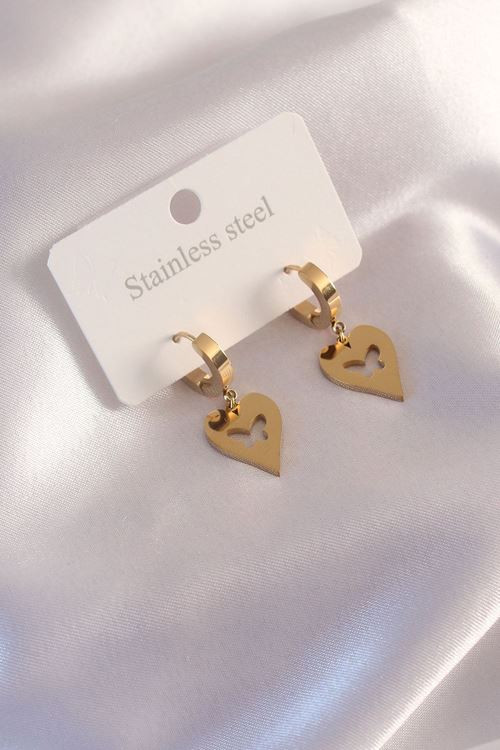 YRTCL Çelik Gold Renk Kalp Model Kelebek Detay Kadın Küpe