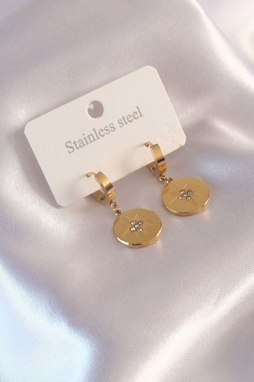 YRTCL Çelik Gold Renk Kutup Yıldızı İşleme Zirkon Taşlı Kadın Küpe