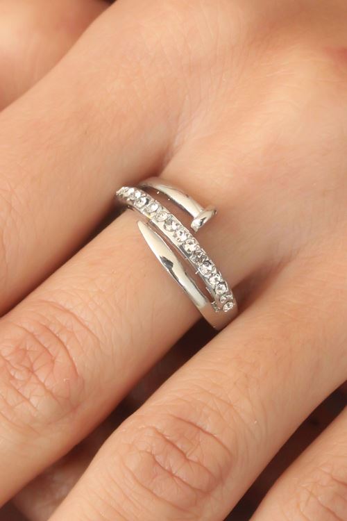 YRTCL Gümüş Renk Taşlı Çivi Ayarlanabilir Kadın Yüzük