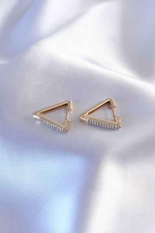 YRTCL Gold Renk Zirkon Taşlı Üçgen Model Kadın Küpe