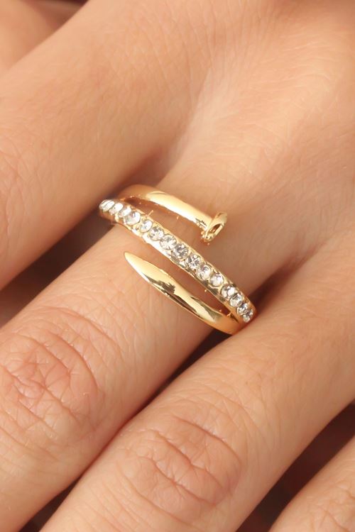 YRTCL Gold Renk Taşlı Çivi Ayarlanabilir Kadın Yüzük