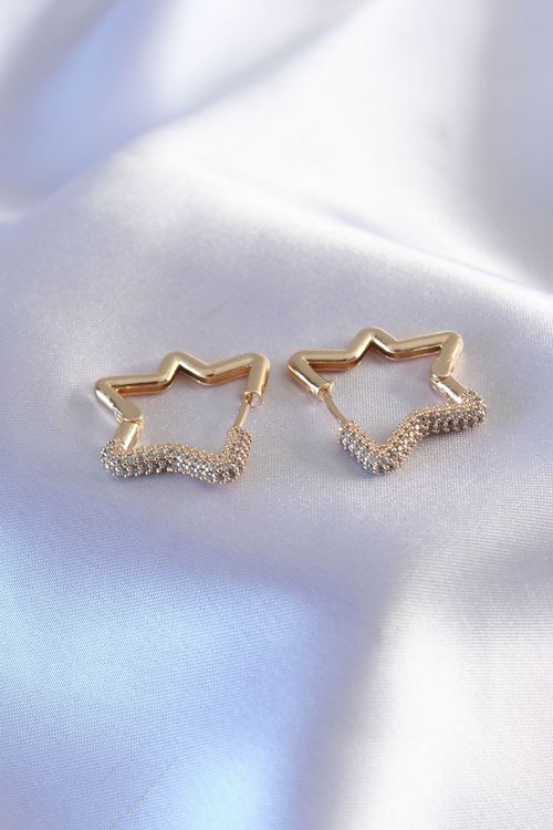YRTCL Gold Renk Zirkon Taşlı Yıldız Model Kadın Küpe