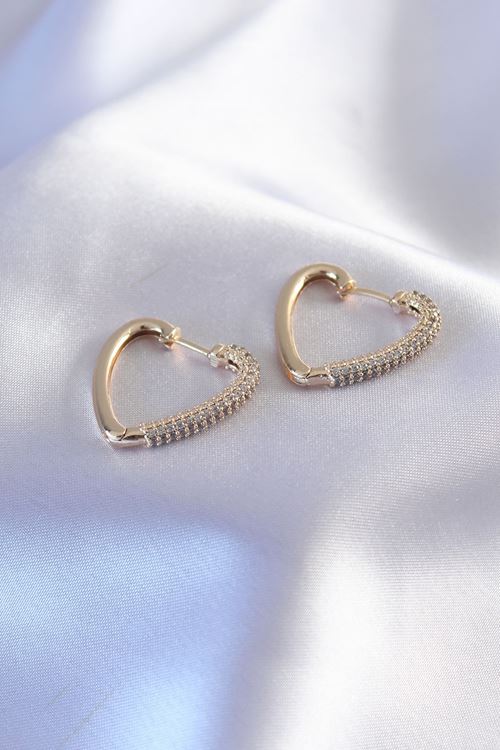 YRTCL Gold Renk Zirkon Taşlı Kalp Model Kadın Küpe