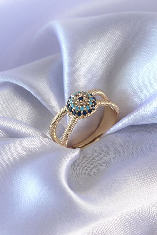 YRTCL Gold Renk Nazar Boncuk Model Kadın Yüzük