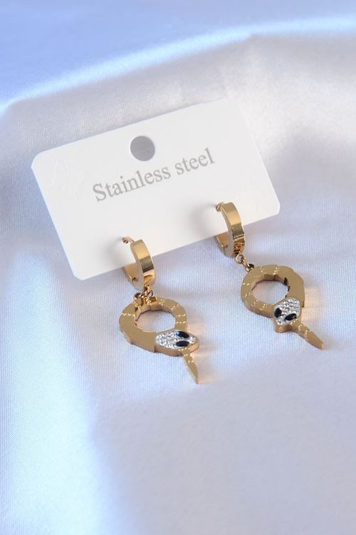 YRTCL 316L Çelik Gold Renk Yılan Model Zirkon Taşlı Kadın Küpe