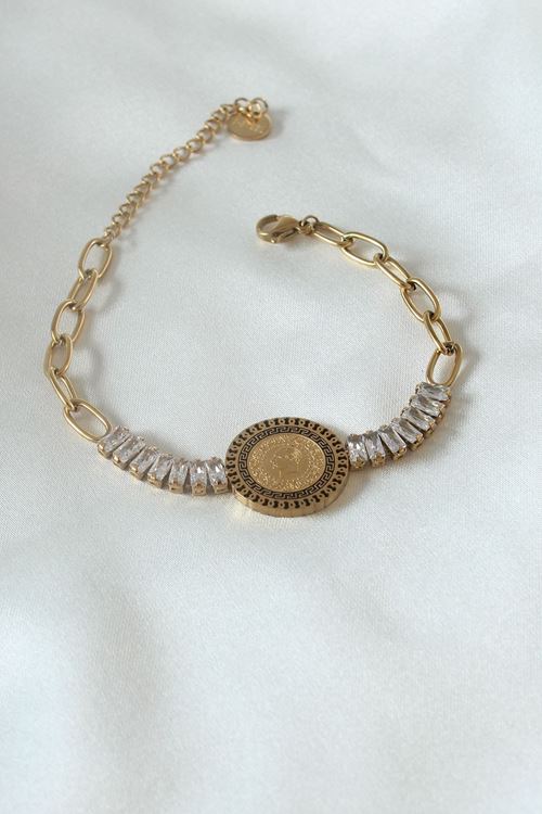 YRTCL 316L Çelik Gold Renk Tam Altın Modelli Zirkon Taşlı Kadın Bileklik