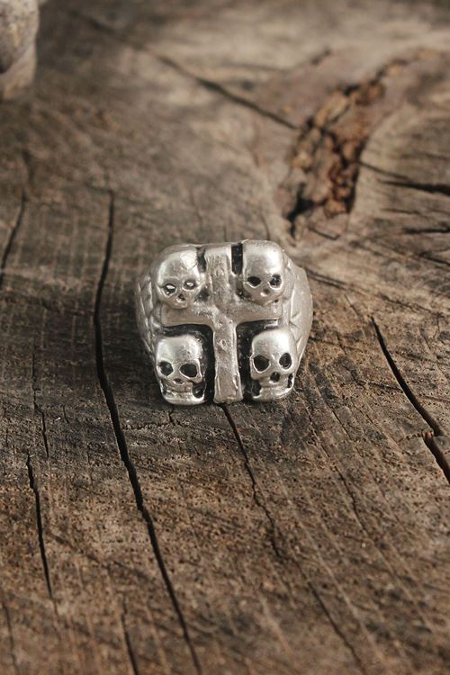 YRTCL Antik Gümüş Renk Haç Kuru Kafa İşleme Ayarlanabilir Erkek Yüzük