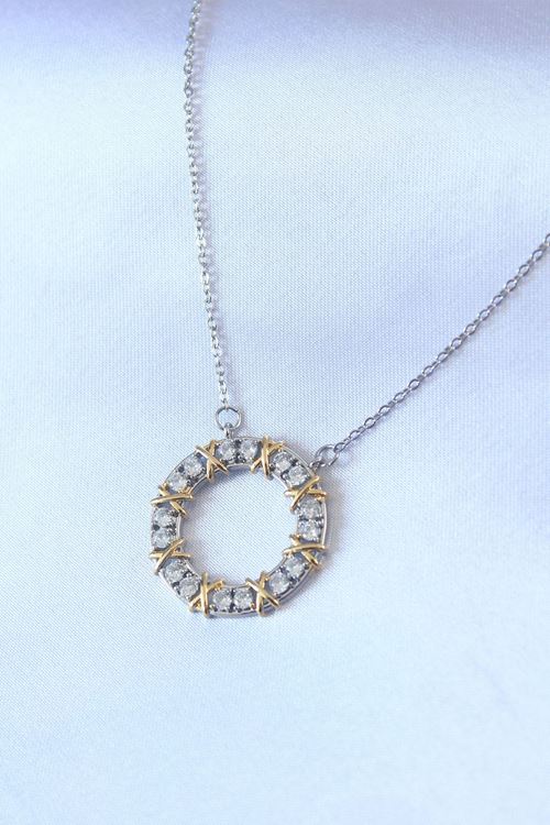 YRTCL 316L Çelik Gümüş Renk Zirkon Taşlı Gold Detay Xoxo Kadın Kolye