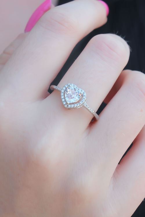 YRTCL Gümüş Renk Zirkon Taşlı Kalp Model Charm Pirinç Kadın Yüzük