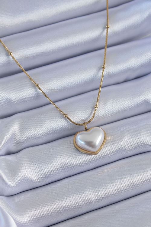 YRTCL 316L Çelik Gold Renk İncili Kalp Model Minimal Top Detay Kadın Kolye