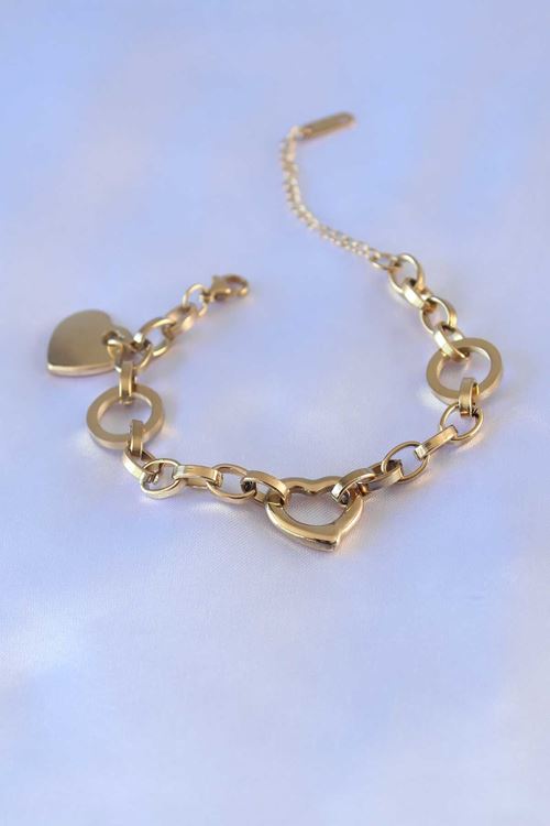 YRTCL 316L Çelik Gold Renk Kalp Figür Zincir Model Kadın Bileklik