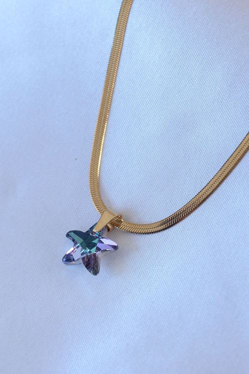 YRTCL 316L Çelik Gold Renk İtalyan Zincir Model Kristal Deniz Yıldız Model Kadın Kolye