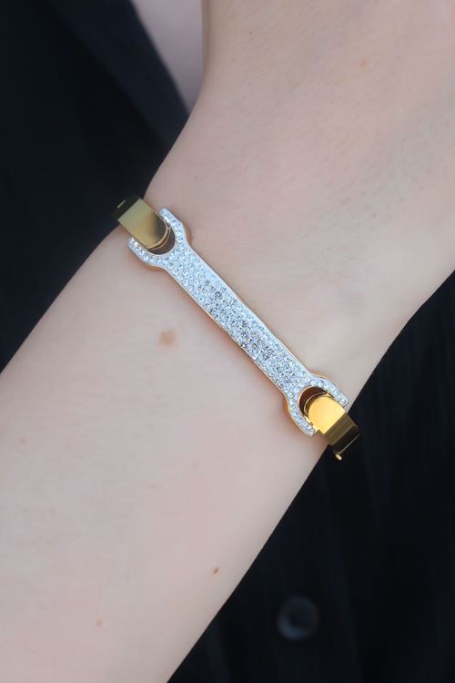 YRTCL 316L Çelik Gold Renk Zirkon Taşlı Kadın Kelepçe