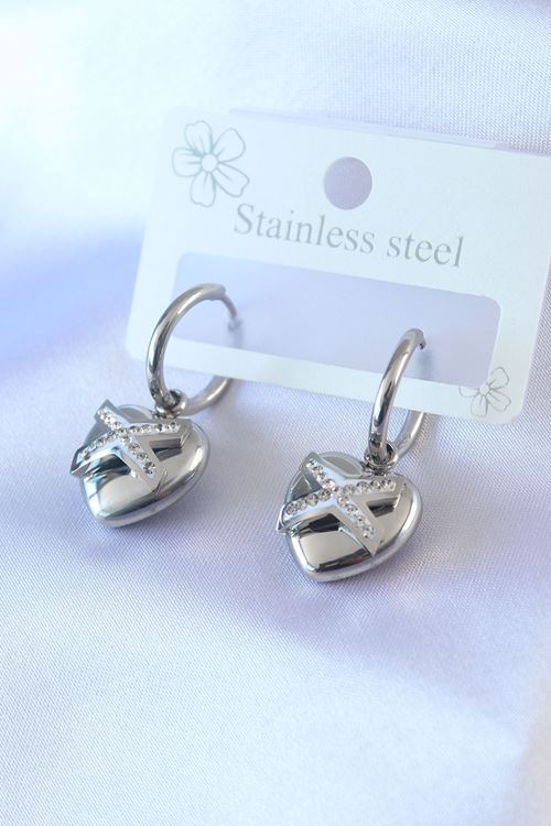 YRTCL 316L Çelik Gümüş Renk Zirkon Taş Detay Kalp Model Kadın Küpe