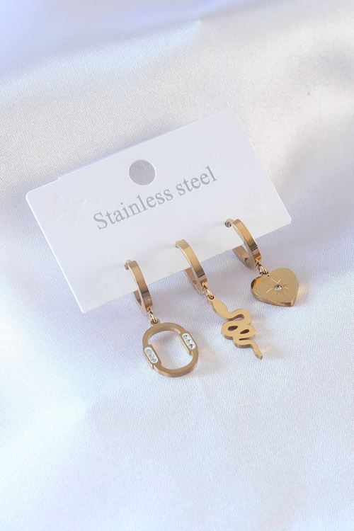 YRTCL 316L Çelik Gold Renk Yılan Model Kalp Detay Zirkon Taşlı Kadın Küpe