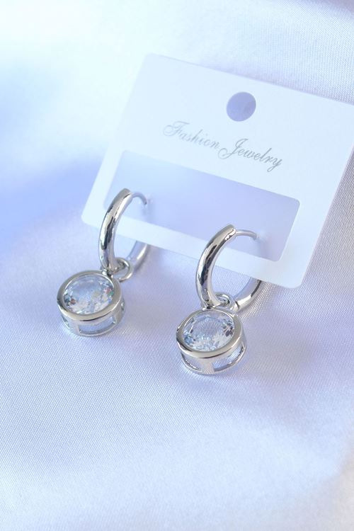 YRTCL Gümüş Renk Zirkon Taşlı Pirinç Kadın Küpe