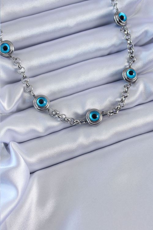 YRTCL 316L Çelik Gümüş Renk Nazar Boncuk Model Kadın Kolye