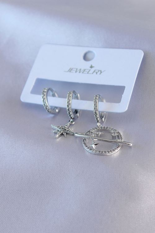 YRTCL Gümüş Renk Zirkon Taşlı Yıldız Model Pirinç Kadın Küpe