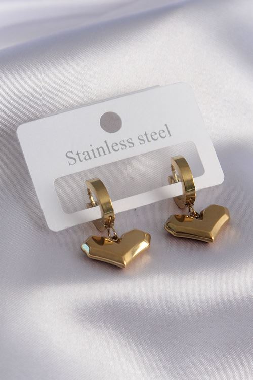 YRTCL 316L Çelik Gold Renk Kalp Model Kadın Küpe