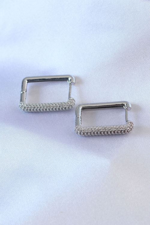 YRTCL Gümüş Renk Kare Model Zirkon Taşlı Pirinç Kadın Küpe