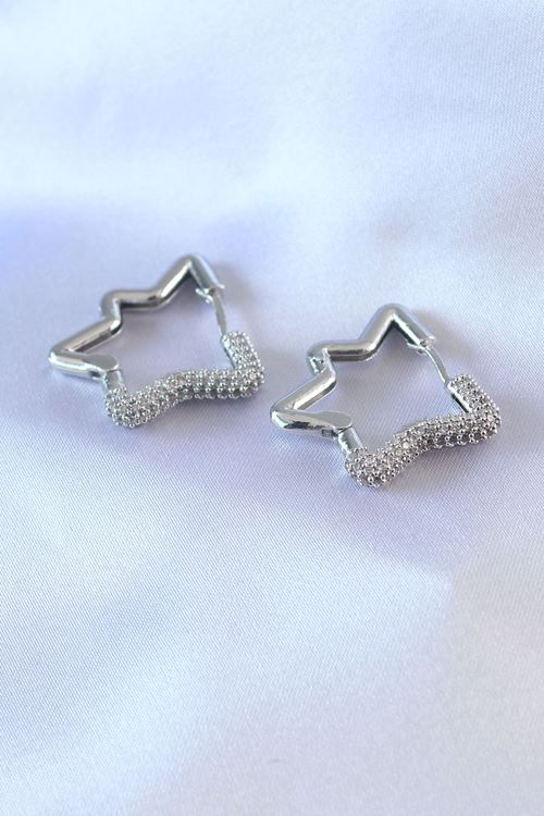 YRTCL Gümüş Renk Yıldız Model Zirkon Taşlı Pirinç Kadın Küpe