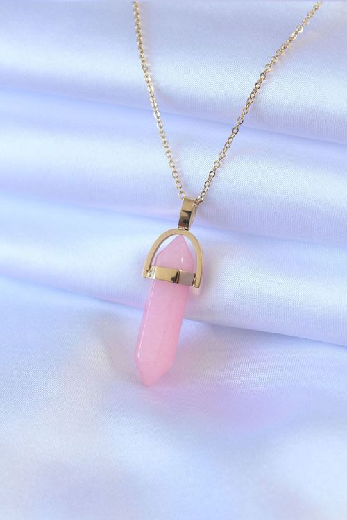 YRTCL 316L Çelik Gold Renk Kristal Pembe Taş Model Kadın kolye