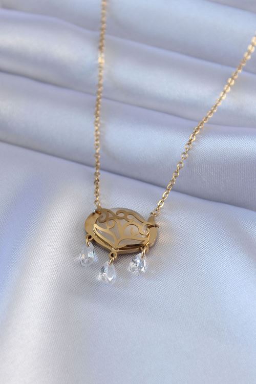 YRTCL 316L Çelik Gold Renk Lotus Model Zirkon Taşlı Kadın Kolye
