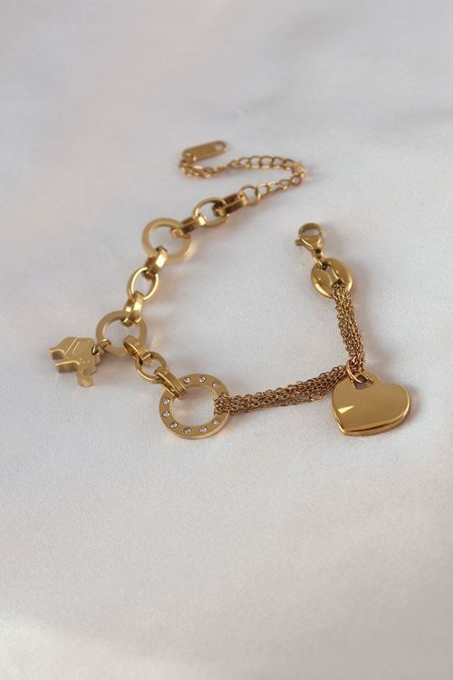 YRTCL 316L Çelik Gold Renk 2'li Zincir Model Zirkon Taş Detay Kadın Bileklik