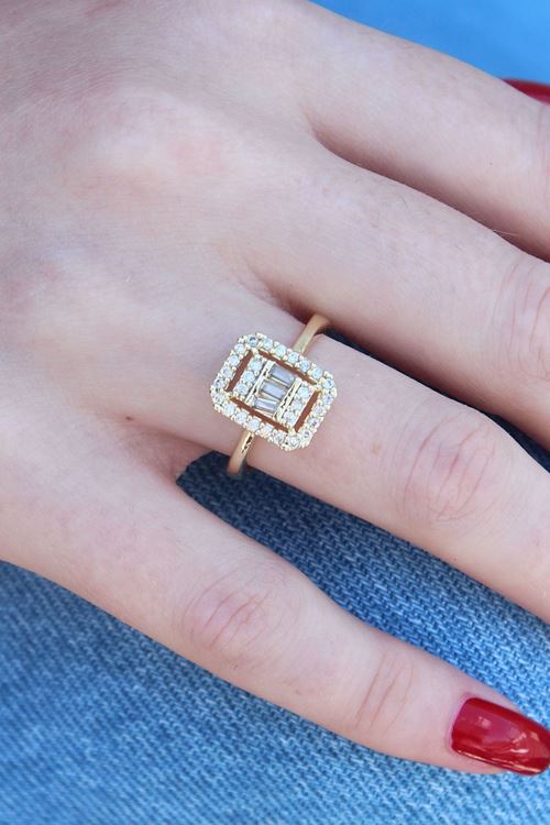 YRTCL Gold Renk Baget Zirkon Taşlı Kadın Yüzük