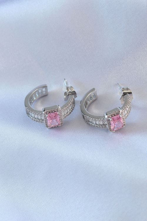 YRTCL VIP Seri Gümüş Renk Yarım Halka Model Zirkon Taşlı Pirinç Kadın Küpe