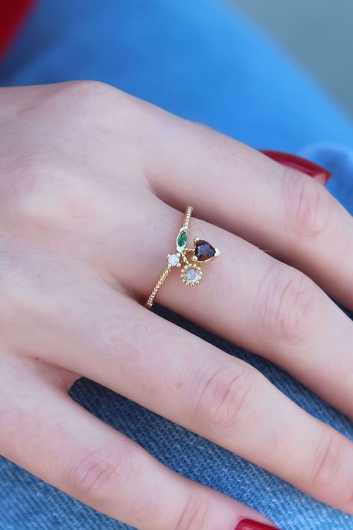 YRTCL Gold Renk Kiraz Model Zirkon Taşlı Kadın Yüzük