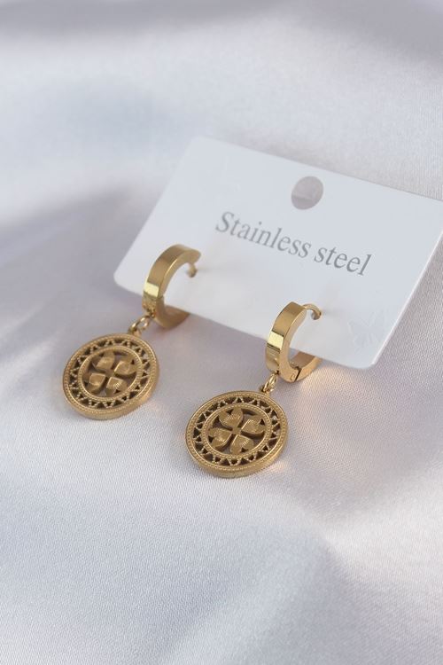 YRTCL 316L Çelik Gold Renk Kalp Model İşleme Detay Kadın Küpe