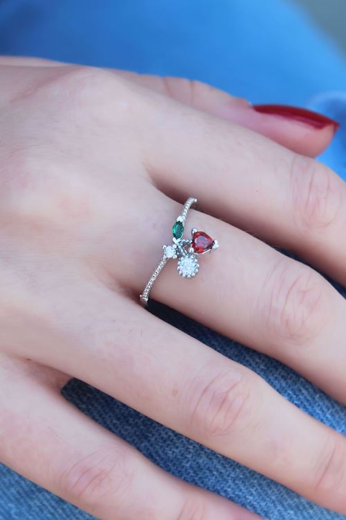 YRTCL Gümüş Renk Kiraz Model Zirkon Taşlı Kadın Yüzük