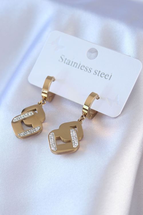 YRTCL 316L Çelik Gold Renk Zirkon Taşlı Kadın Küpe