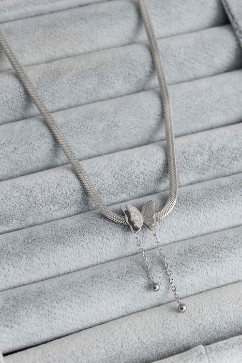 YRTCL 316L Çelik Gümüş Renk İtalyan Zincir Model Simli Kelebek Figür Kadın Kolye