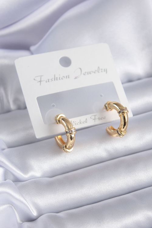YRTCL Gold Renk Zirkon Taş Detay Halka Model Pirinç Kadın Küpe