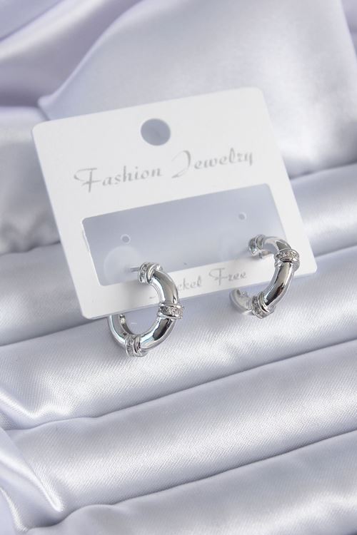 YRTCL Gümüş Renk Zirkon Taşlı Halka Model Pirinç Kadın Küpe