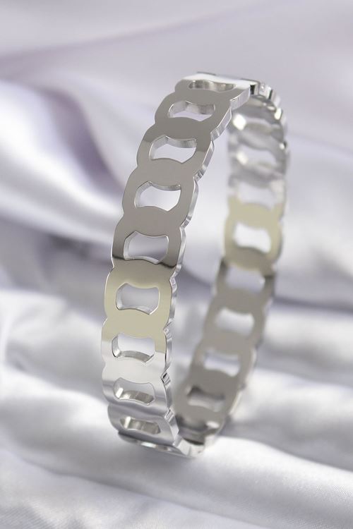 YRTCL 316L Çelik Gümüş Renk Geçme Halka Model Kadın Kelepçe