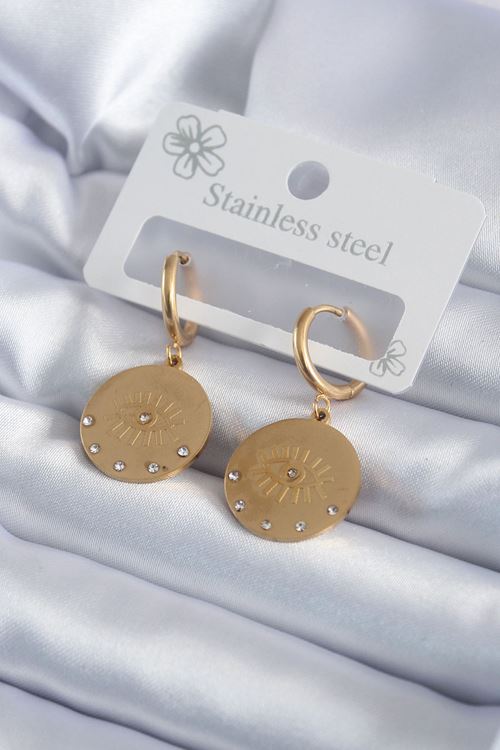 YRTCL 316L Çelik Gold Renk Zirkon Taşlı Göz İşleme Model Kadın Küpe