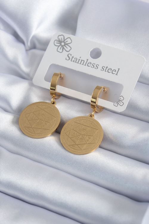 YRTCL 316L Çelik Gold Renk Pentagram Yıldızı İşleme Model Kadın Küpe