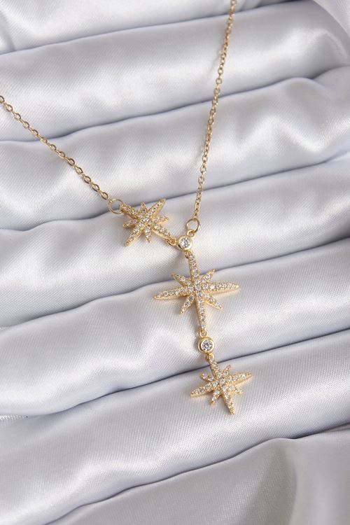 YRTCL 316L Çelik Zincir Gold Renk Zirkon Taşlı Kutup Yıldızı Model Kadın Kolye