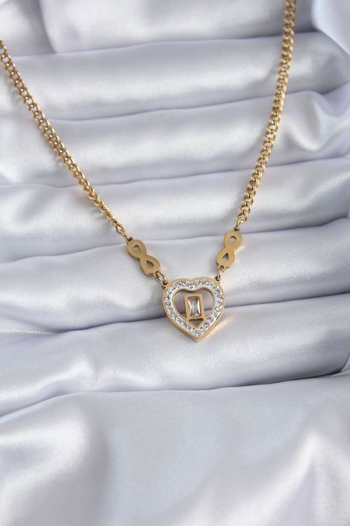 YRTCL 316L Çelik Gold Renk Zirkon Taşlı Kalp Model Sonsuzluk Detay Kadın Kolye