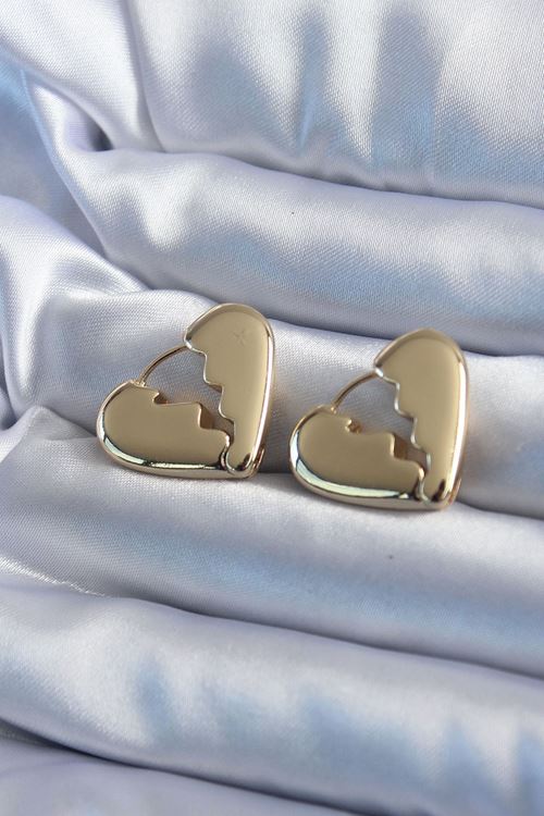 YRTCL Gold Renk Kırık Kalp Model Pirinç Kadın Küpe