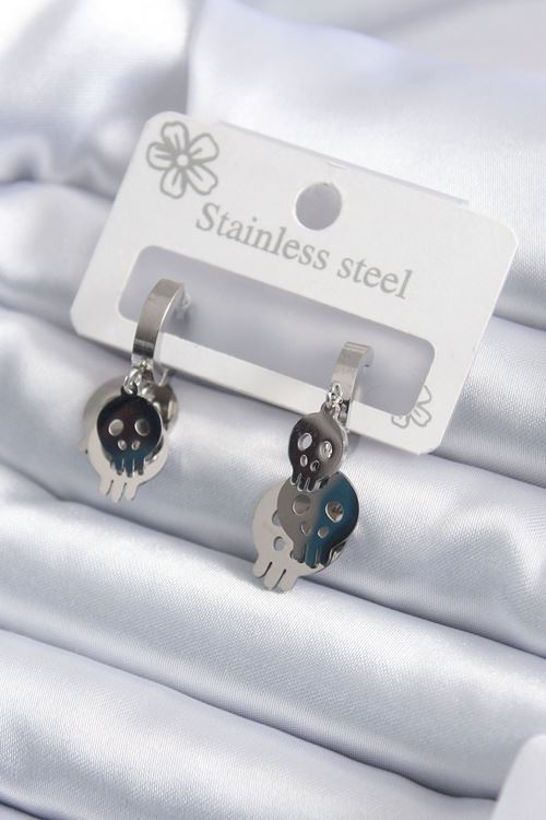 YRTCL 316L Çelik Gümüş Renk Sallantı Kuru Kafa Model Kadın Küpe